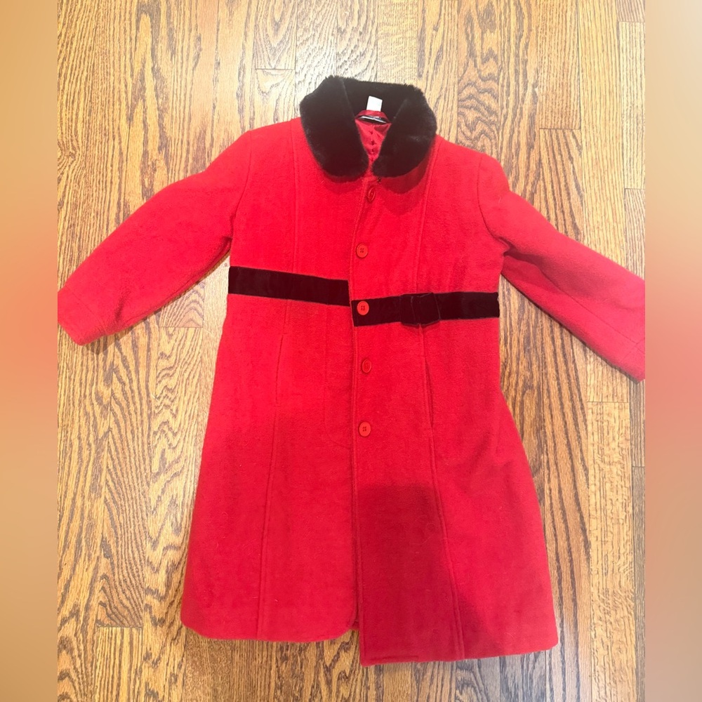 Hartstrings Red Pea Coat with Black Trim